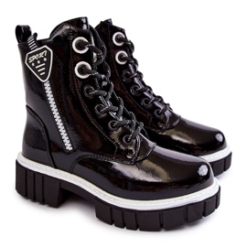 S.Barski Lakované černé teplé kozačky se zipem Marcella černý