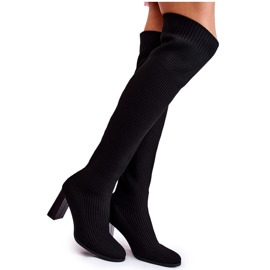 PS1 Žebrované klasické kozačky na vysokém podpatku černé Laossi QT58P černá