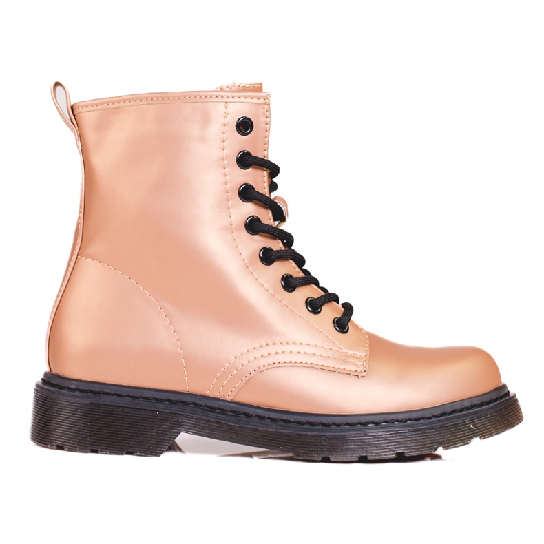 Zlaté šněrovací dámské kozačky Shelovet s kovovým leskem hnědý