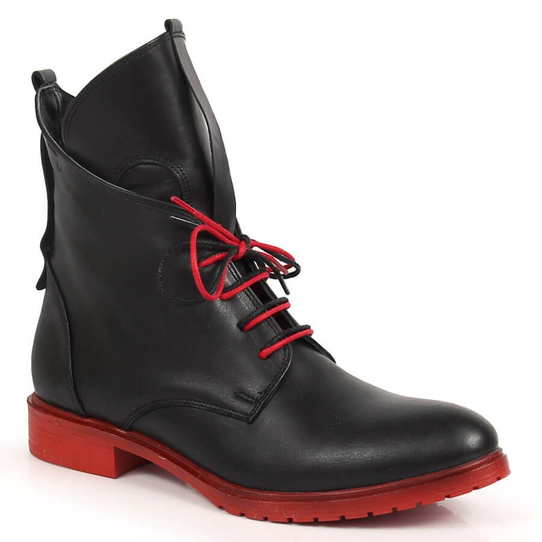 Černé kožené šněrovací kozačky Artiker černá Černé kožené šněrovací kozačky Artiker černá