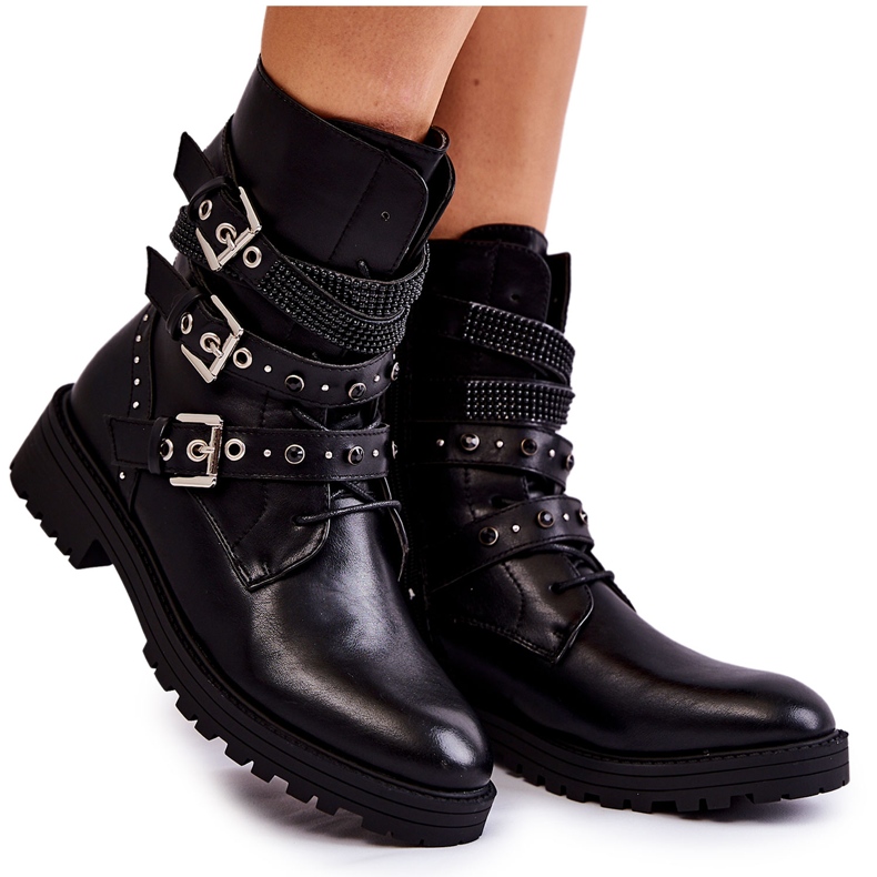 PG1 Dámské teplé boty s proužky Obyčejná černá Lambert