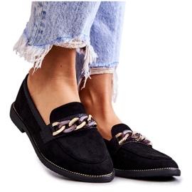 FB2 Dámské semišové mokasíny s řetízkem černé nehty černá FB2 Dámské semišové mokasíny s řetízkem černé nehty černá