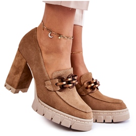 Kožené lodičky na platformě a baru Lewski Boty 3197 Béžová hnědý Kožené lodičky na platformě a baru Lewski Boty 3197 Béžová hnědý