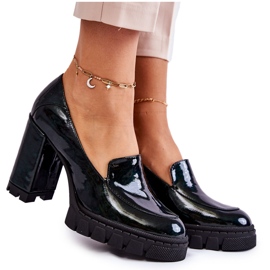 Módní lakované lodičky na masivní zelené platformě Margott zelený