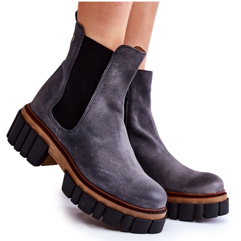 Kožené boty Workers Maciejka Grey 05312-03 šedá