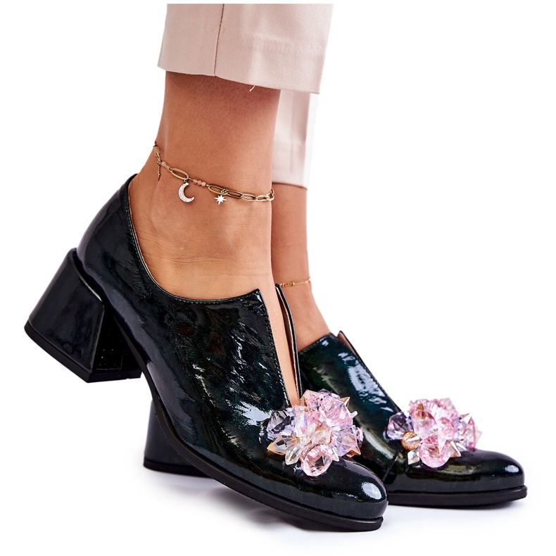 PA2 Lakované mozaikové boty s průhlednou zelenou dekorací Delaver zelená