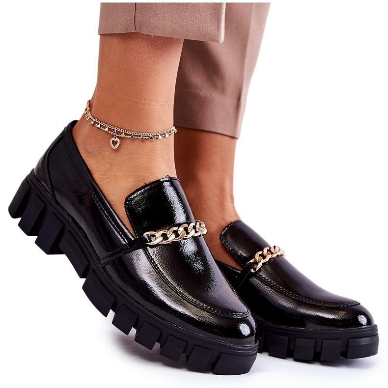 Sergio Leone Lakované Boty S řetízkem Black Anne černá