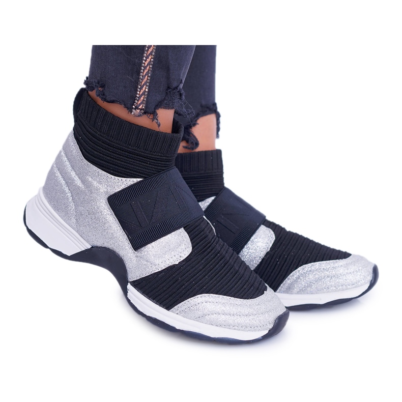 Dámské sportovní boty Lu Boo s ponožkou Stříbrné třpytky Phantom HT9022 černá stříbrný Dámské sportovní boty Lu Boo s ponožkou Stříbrné třpytky Phantom HT9022 černá stříbrný