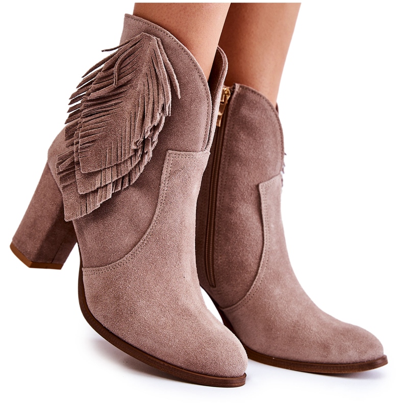 Lewski Shoes Dámské semišové kozačky Lewski Boty 3093 Cappucino hnědý