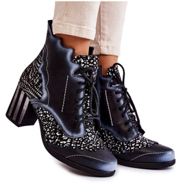 Dámské kozačky Leather Maciejka Black 03190-20 bílý černá šedá
