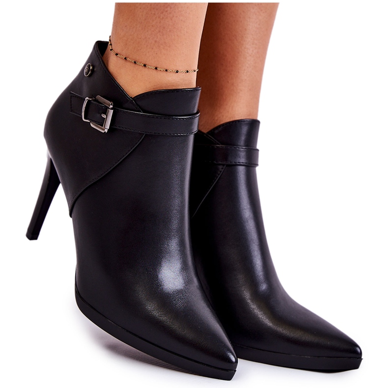 Sergio Leone Dámské teplé kozačky na vysokém podpatku Black Tone černá