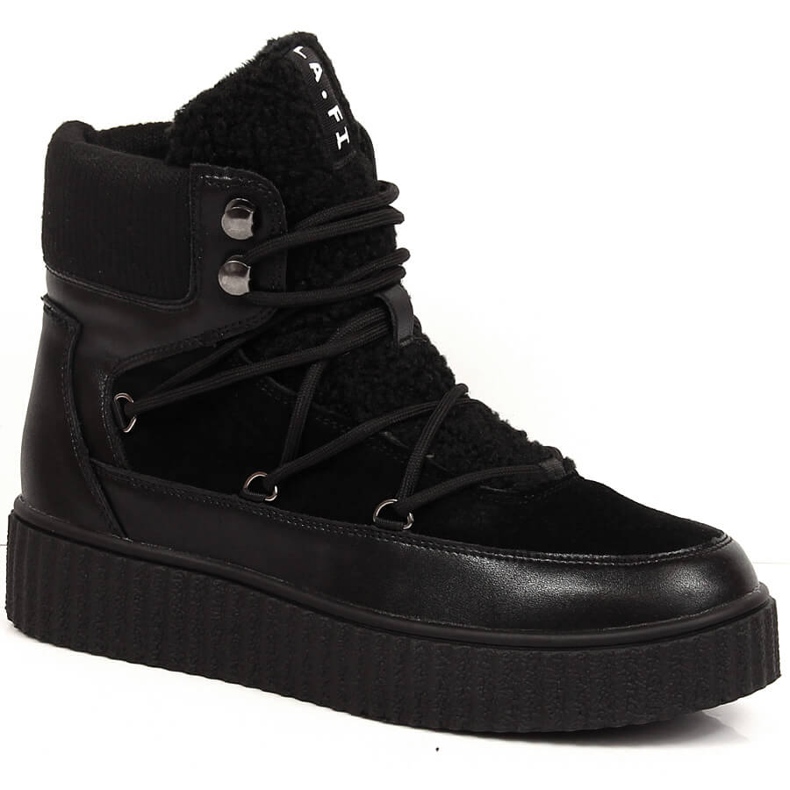 Dámské šněrovací kozačky se zateplenou černou platformou Laura La.Fi černá