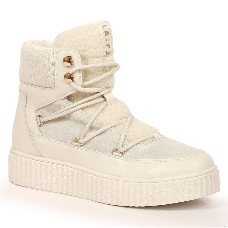 Kožené šněrovací kozačky na světle béžové platformě Laura La.Fi béžový