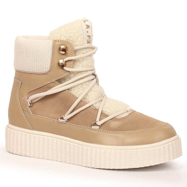 Kožené šněrovací kozačky na béžové platformě Laura La.Fi béžový
