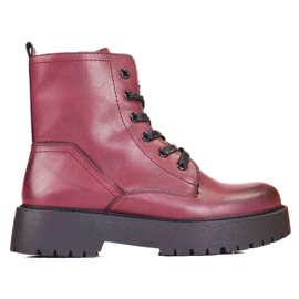 Sergio Leone Dámské hnědé šněrovací boty na platformě Shelovet červené