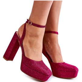 Dámské sandály třpytivé na podpatku Tmavě růžový Rosel