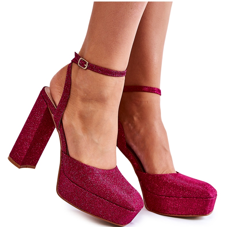 Dámské sandály třpytivé na podpatku Tmavě růžový Rosel