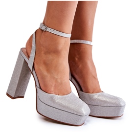 Dámské sandály třpytivé na podpatku stříbrná růže stříbrný