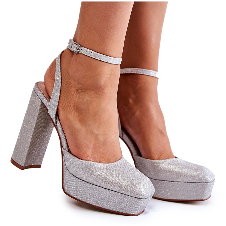 Dámské sandály třpytivé na podpatku stříbrná růže stříbrný