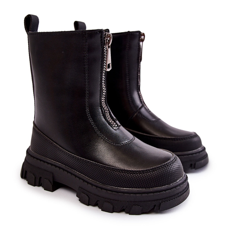 FR1 Módní vysoké kožené kozačky s černým zipem Daffy černá FR1 Módní vysoké kožené kozačky s černým zipem Daffy černá