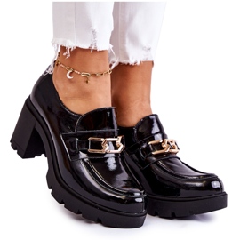 PL5 Lakované černé boty na sloupu se zlatým ornamentem Mikeyla černý