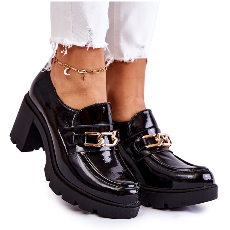 PL5 Lakované černé boty na sloupu se zlatým ornamentem Mikeyla černá