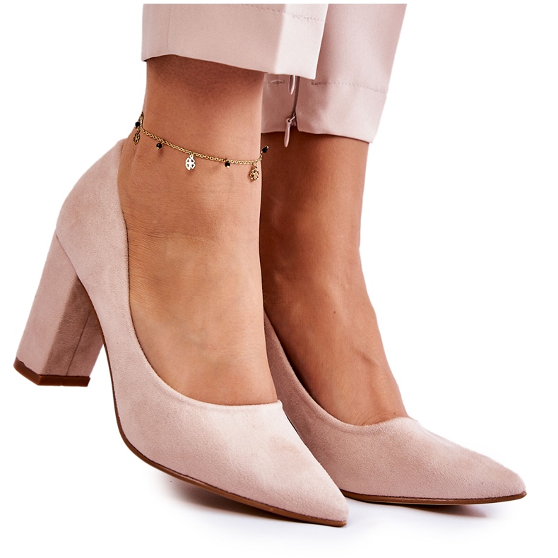 PS1 Klasické semišové lodičky na béžovém podpatku Kendra hnědý