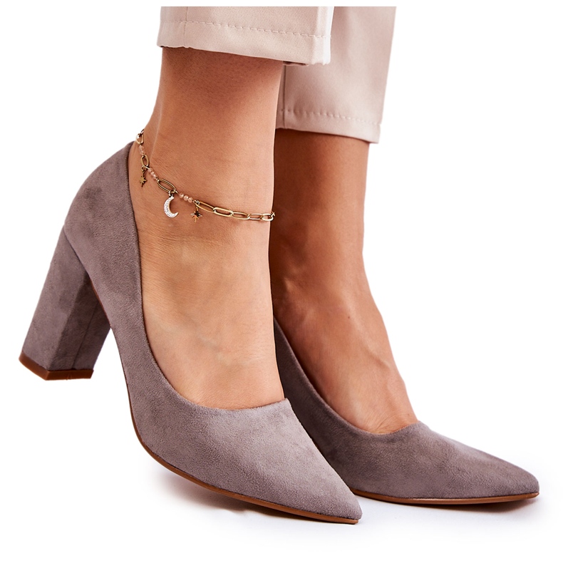 PS1 Klasické Semišové Lodičky Na šedém Podpatku Kendra šedá PS1 Klasické Semišové Lodičky Na šedém Podpatku Kendra šedá