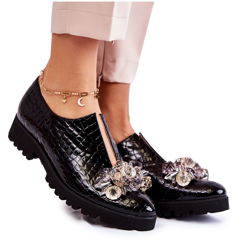 PA2 Elegantní lakované boty s krokodýlovým ornamentem černá Cindy