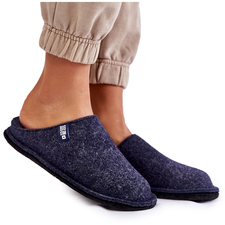 Klasické plstěné dámské pantofle Big Star KK276013 Navy Blue modrý