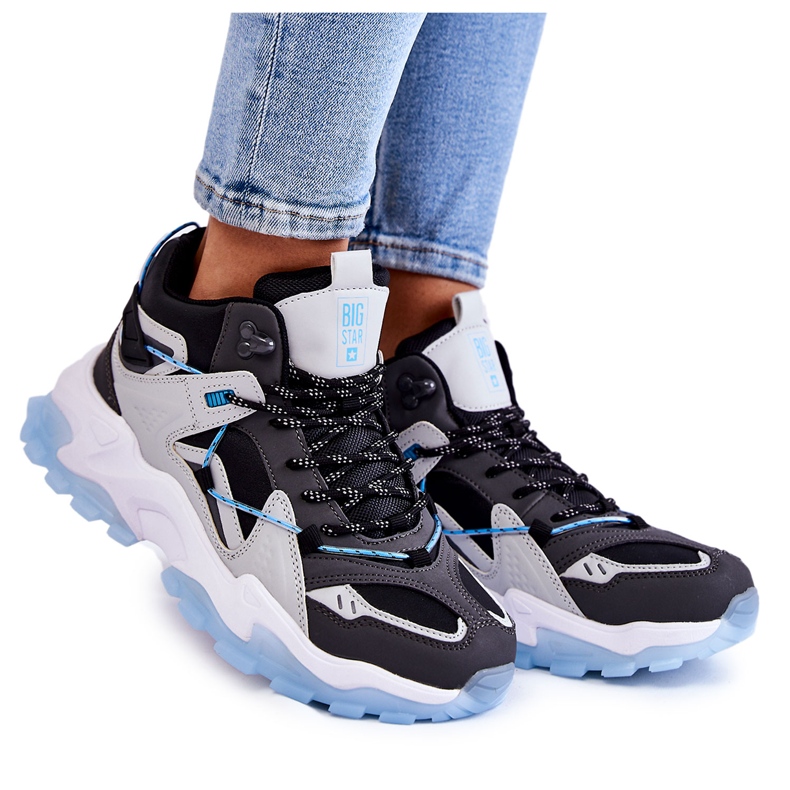 Dámská sportovní obuv na masivní platformě Big Star KK274386 Černo-šedá černá
