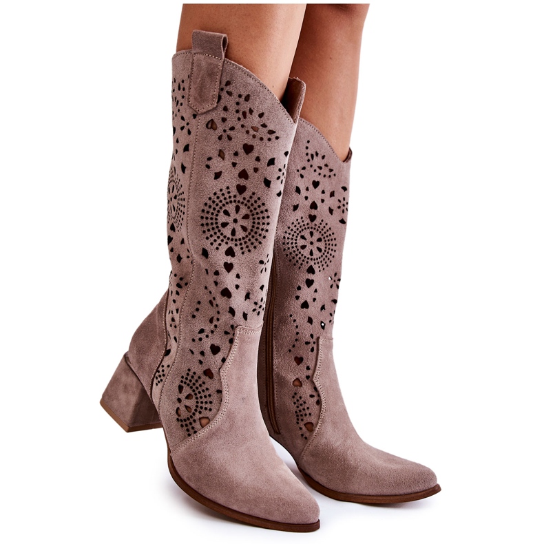 Lewski Shoes Semišové prolamované boty Lewski Boty 3171 Cappucino hnědý