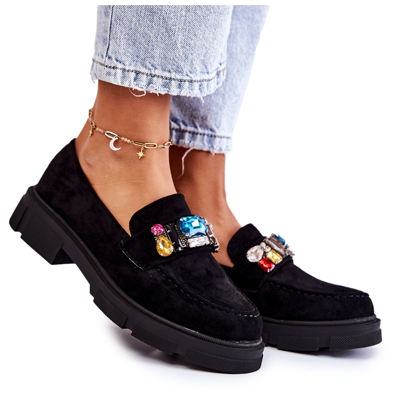 PS1 Dámské semišové mokasíny s ozdobou Black Karlott černá