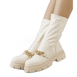 Béžové kozačky Luisina na vysoké podrážce béžový