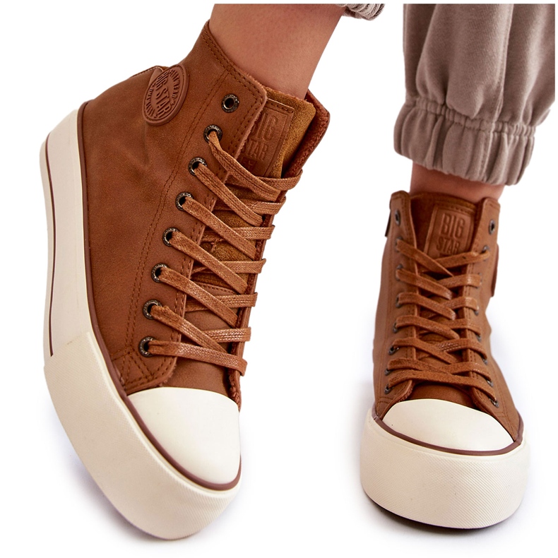 Dámské vysoké zateplené tenisky Big Star KK274171 hnědé hnědý