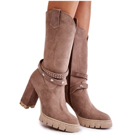 Dámské vysoké kozačky na vysokém podpatku Lewski Shoes 3246 Cappucino béžový
