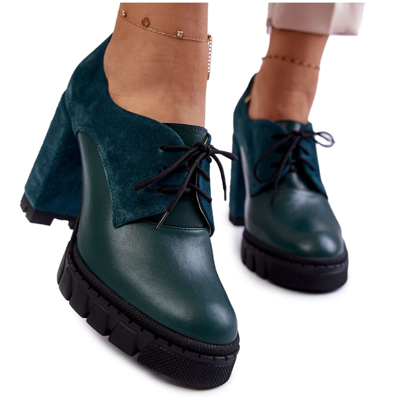 PA2 Módní semišové a kožené kozačky na platformě Green Carisa zelená