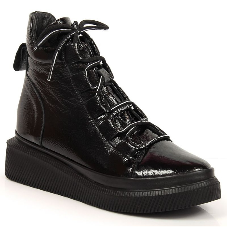 Kožené lakované zateplené holínky Artiker W HBH36 černá