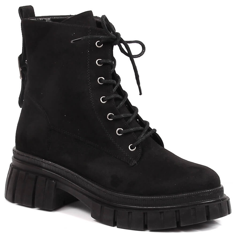 Dámské semišové dělnice na černé zateplené platformě T.Sokolski černá