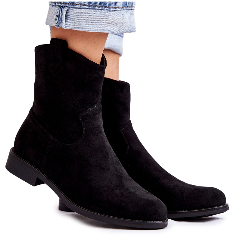 S.Barski Dámské semišové kozačky na plochých podpatcích Černá Fiorenz HY66-66