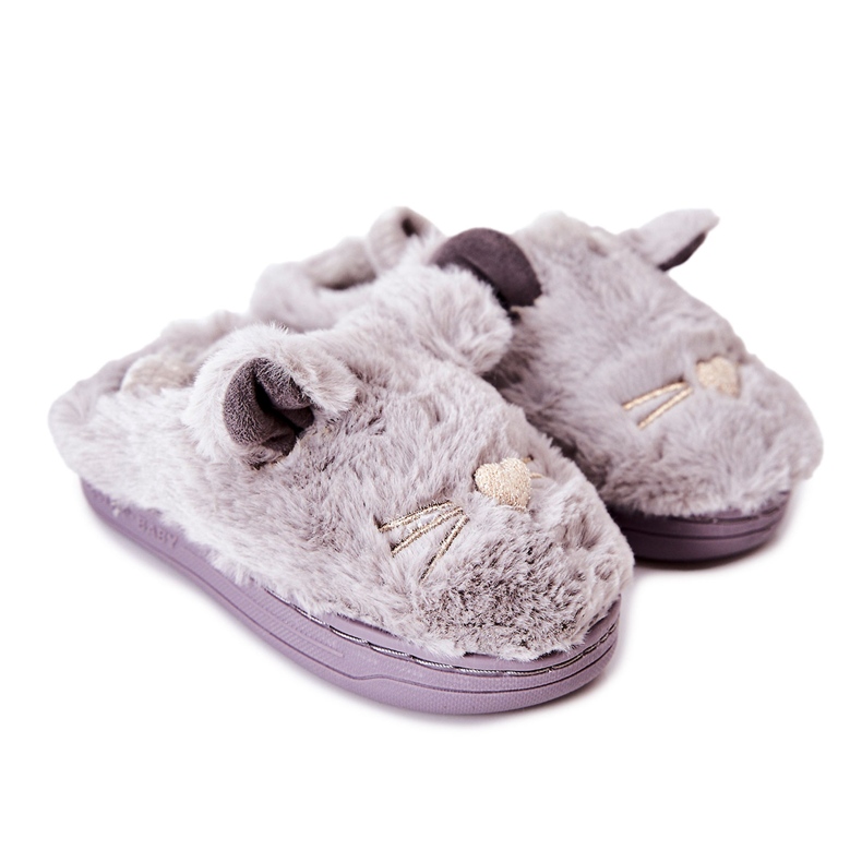 WJ1 Dětské pantofle kočky s šedýma tammy ušima šedá