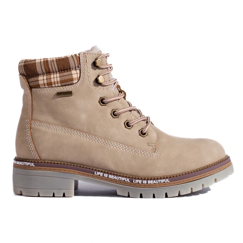 Dámské pohorky Shelovet béžové barvy vyrobené z ekologické kůže hnědý