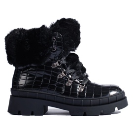 Dámské černé kozačky s kožíškem černý