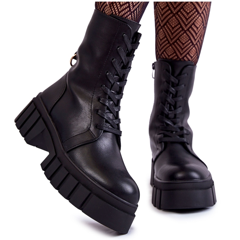 Sergio Leone Kožené Teplé Boty Na Černé Platformě Telisa černá