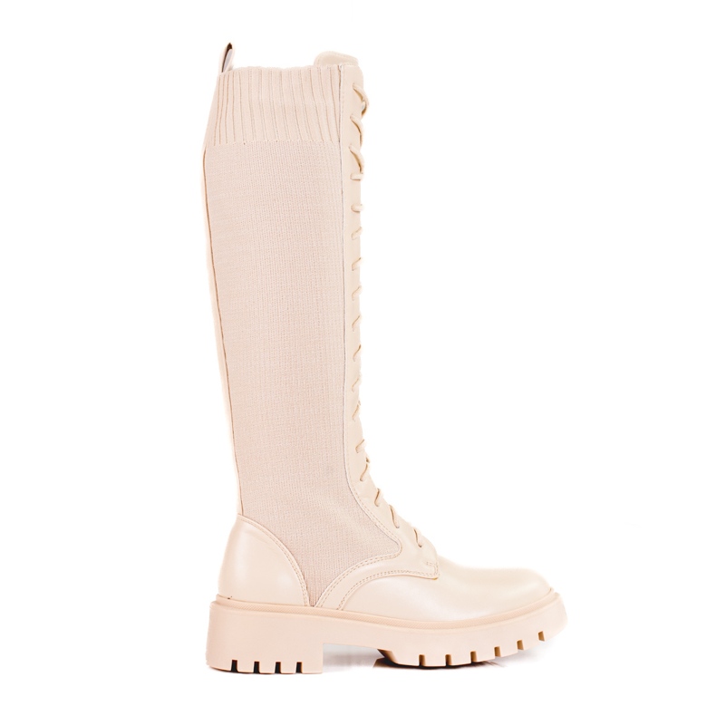 Dámské šněrovací kozačky s pružným svrškem Shelovet béžový