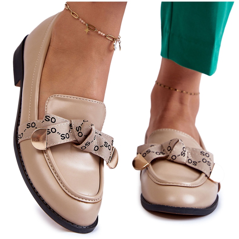 WS1 Dámské kožené mokasíny s béžovou mašlí Dayes béžový WS1 Dámské kožené mokasíny s béžovou mašlí Dayes béžový