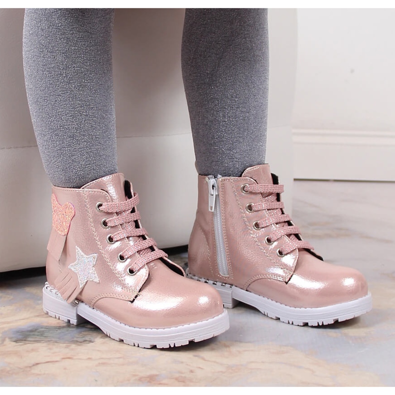 Lesklé růžové zateplené kozačky pro dívky Potocki růžový