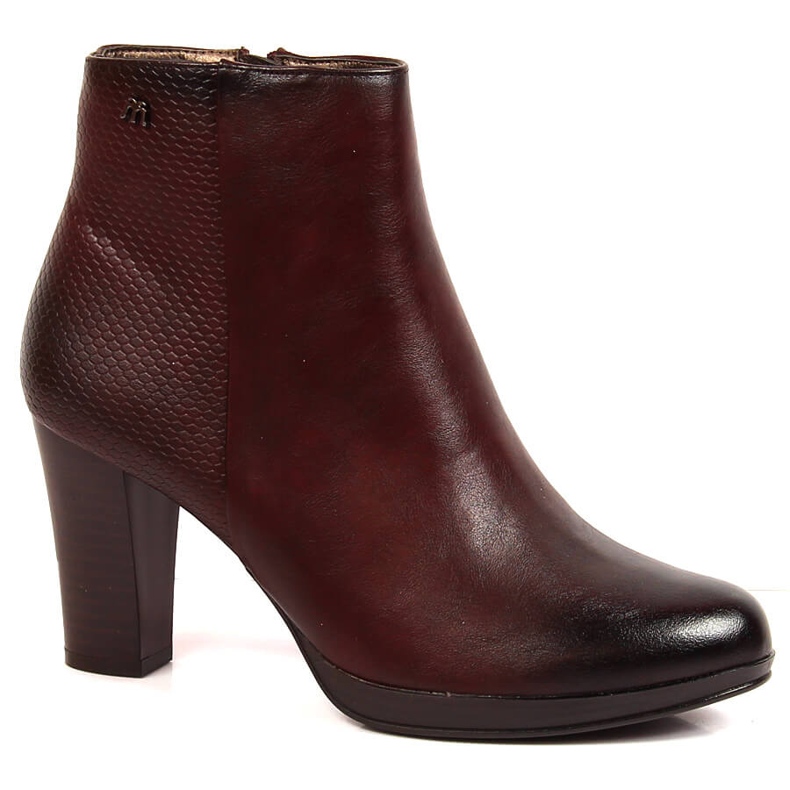 Kaštanově hnědé teplé dámské kozačky na sloupku M. Daszyński bordó