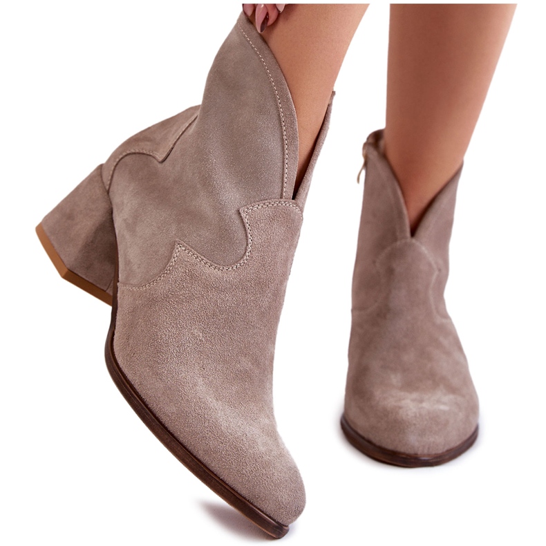 PA2 Semišové kozačky na vysokém podpatku Béžová Resso béžový