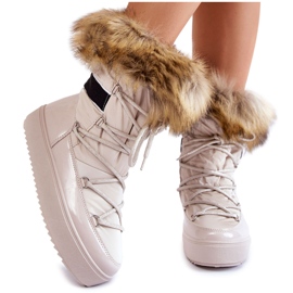 Dámské béžové Shannon šněrovací boty do sněhu s kožíškem béžový